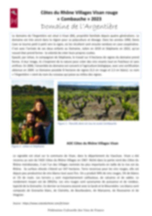 Fiche de dégustation Domaine de l’Argentière