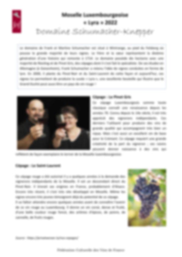 Fiche de dégustation Domaine Schumacher Knepper 2022