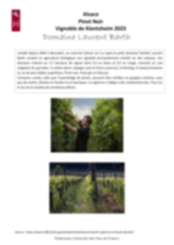 Fiche de dégustation Domaine Laurent Barth 2023