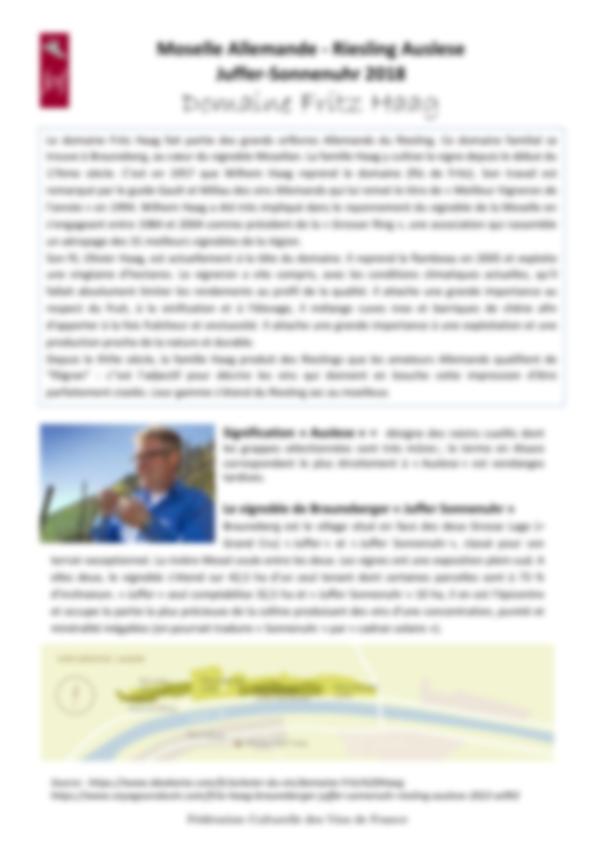 Fiche de dégustation Domaine Fritz Haag 2018