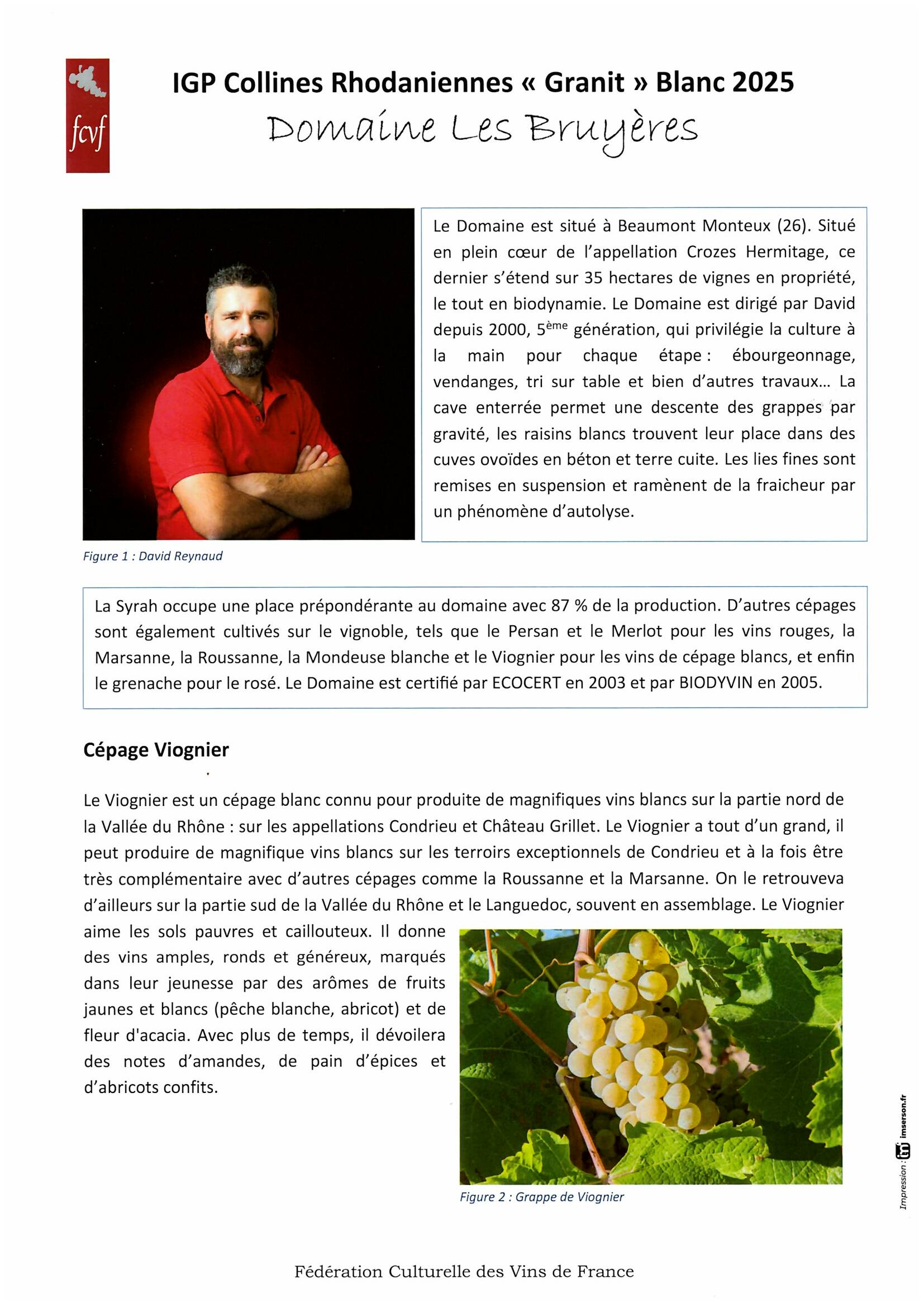Fiche de dégustation DOMAINE LES BRUYERES
