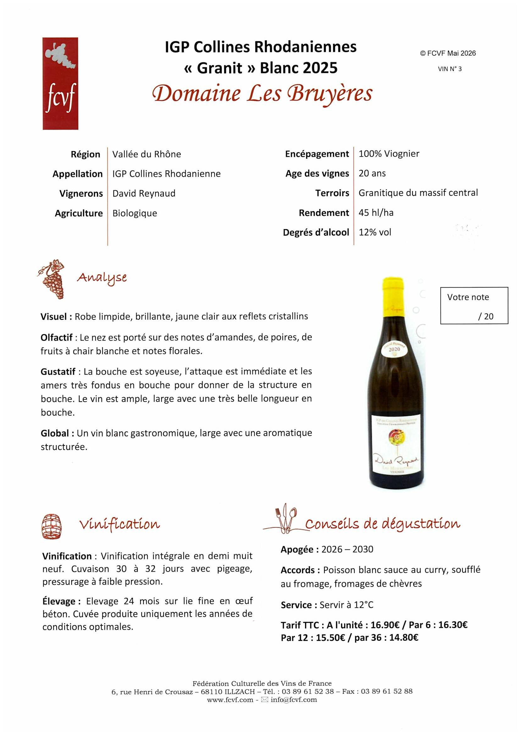 Fiche de dégustation DOMAINE LES BRUYERES