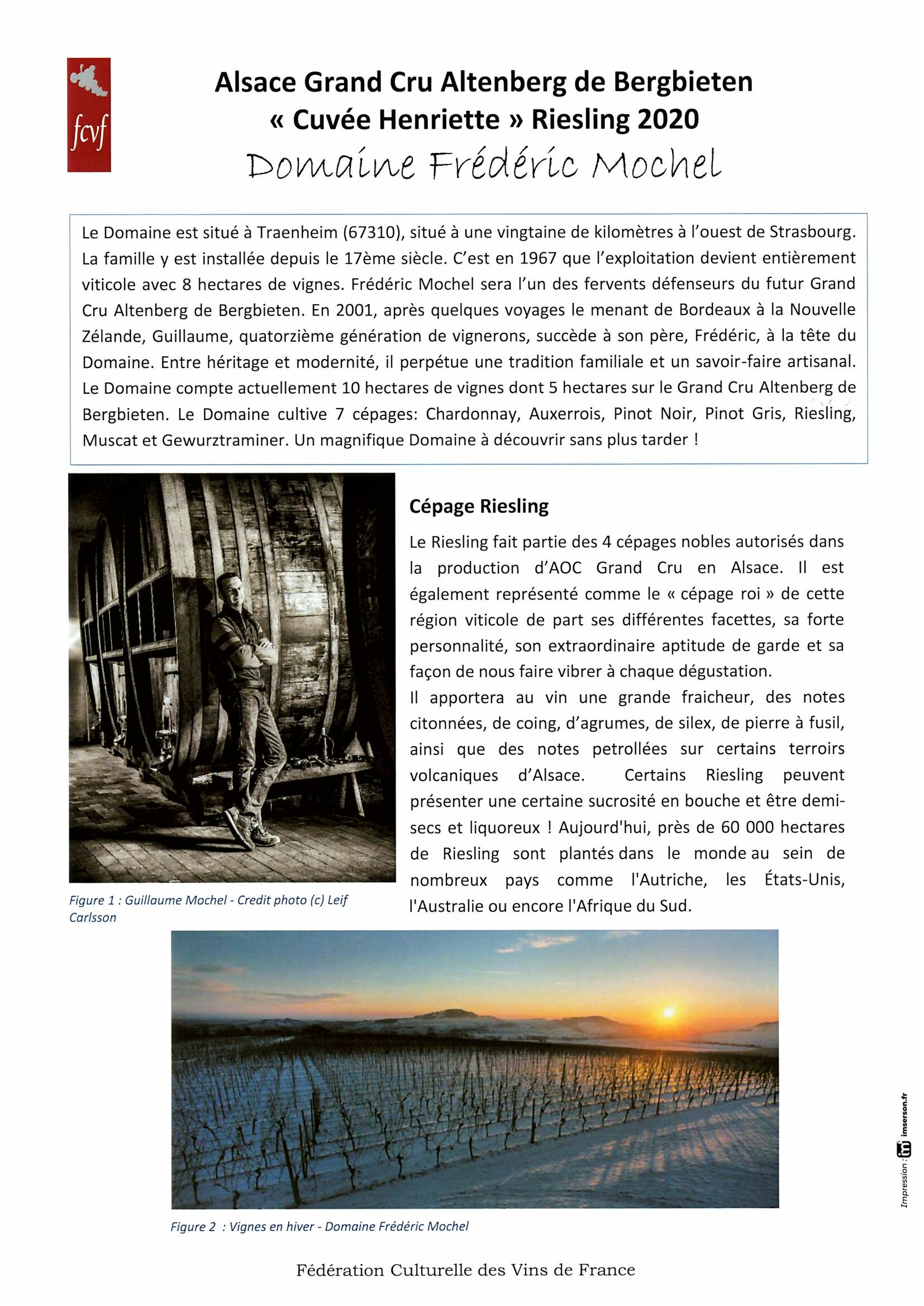 Fiche de dégustation DOMAINE FREDERIC MOCHEL
