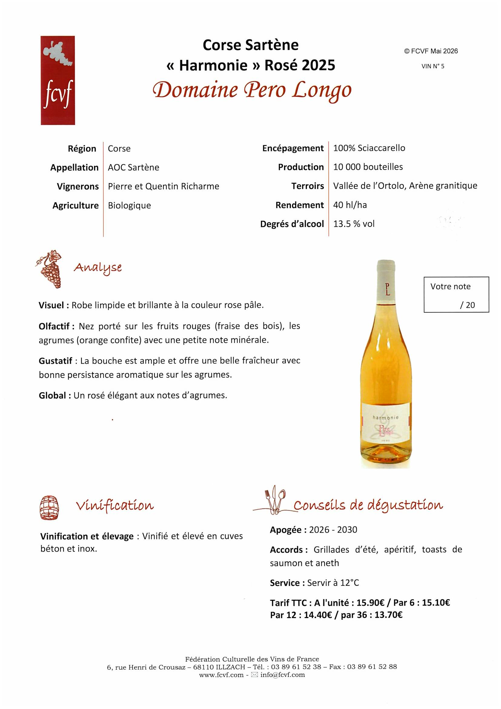 Fiche de dégustation DOMAINE PERO LONGO