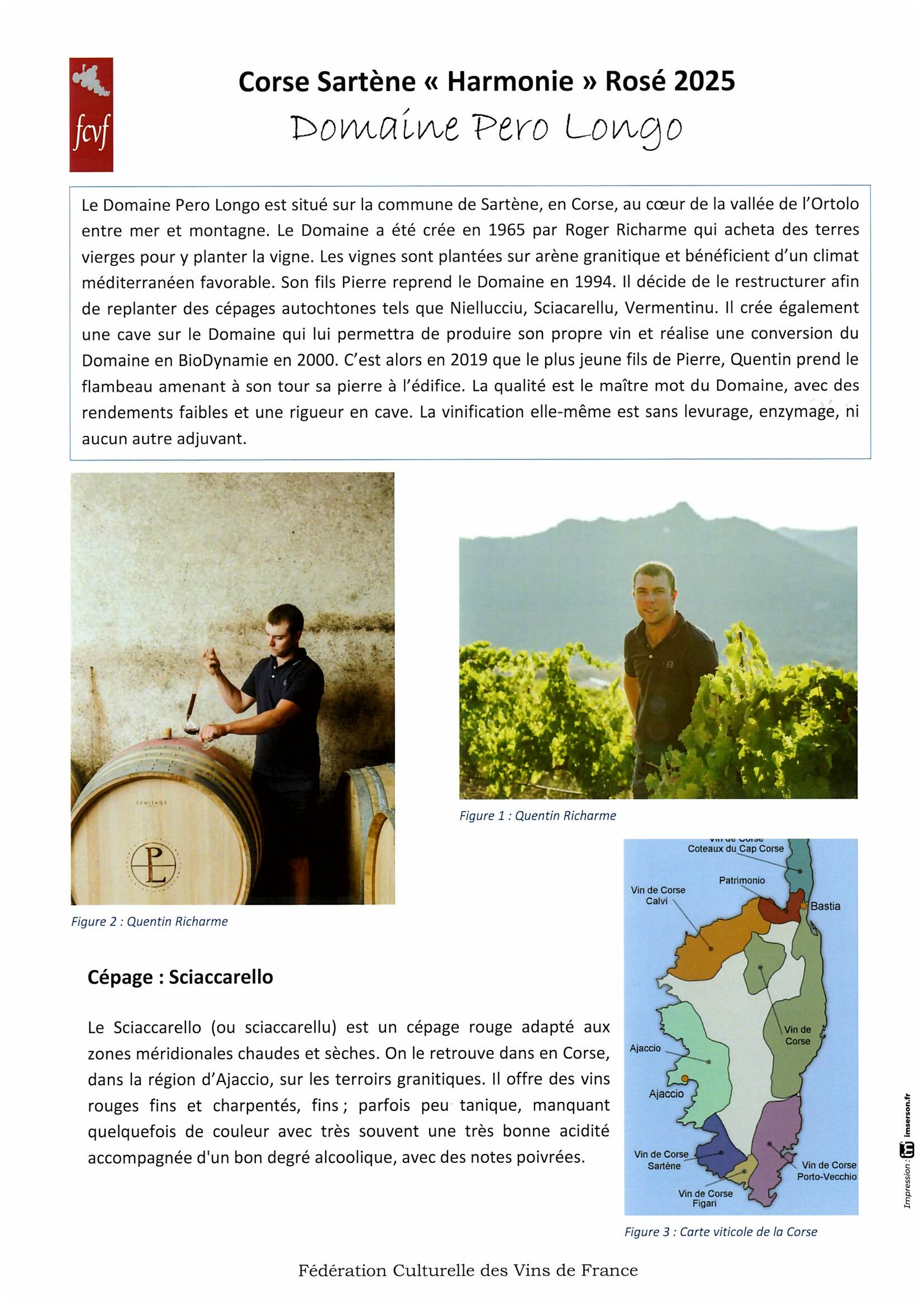 Fiche de dégustation DOMAINE PERO LONGO