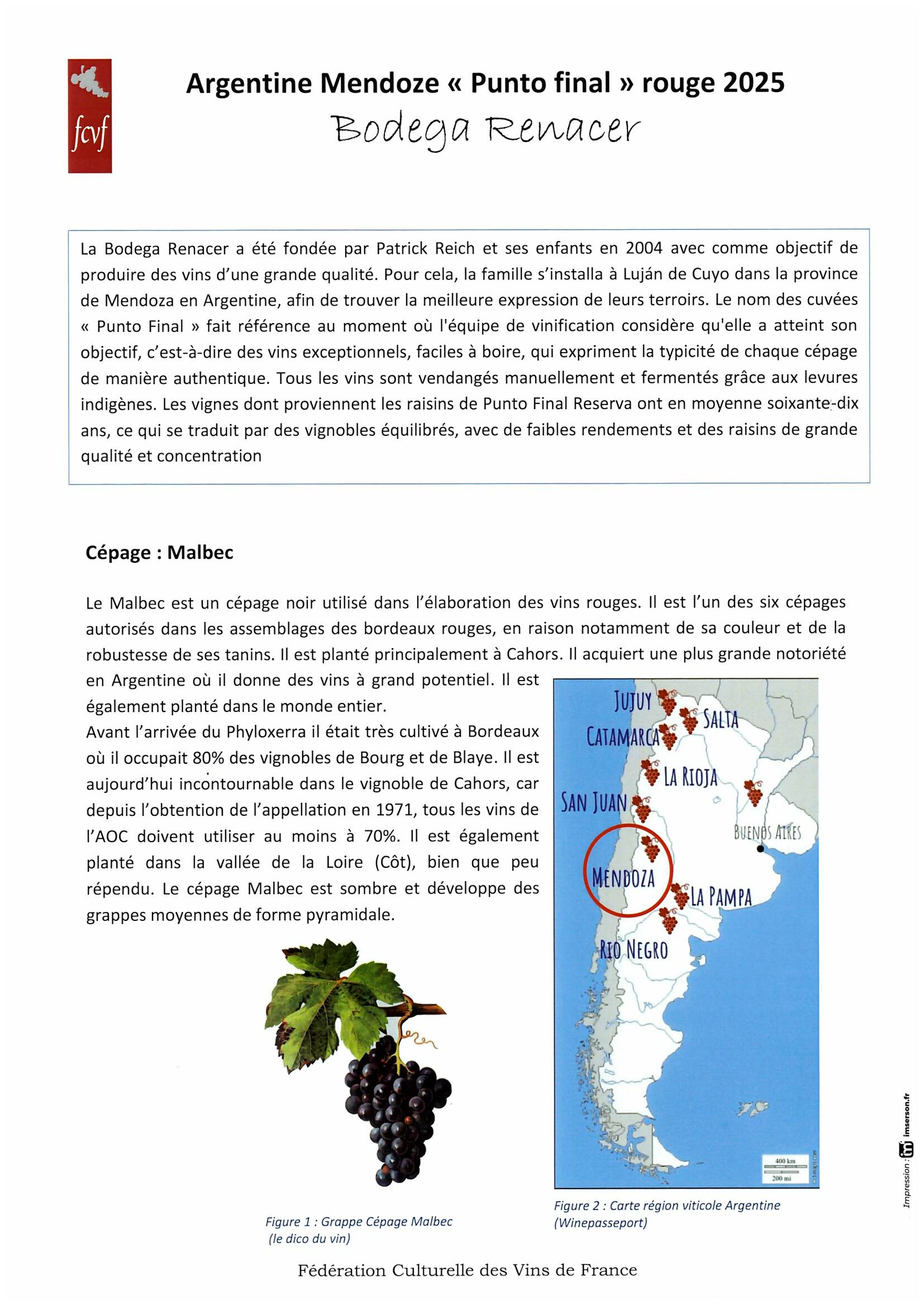 Fiche de dégustation DOMAINE RENACER