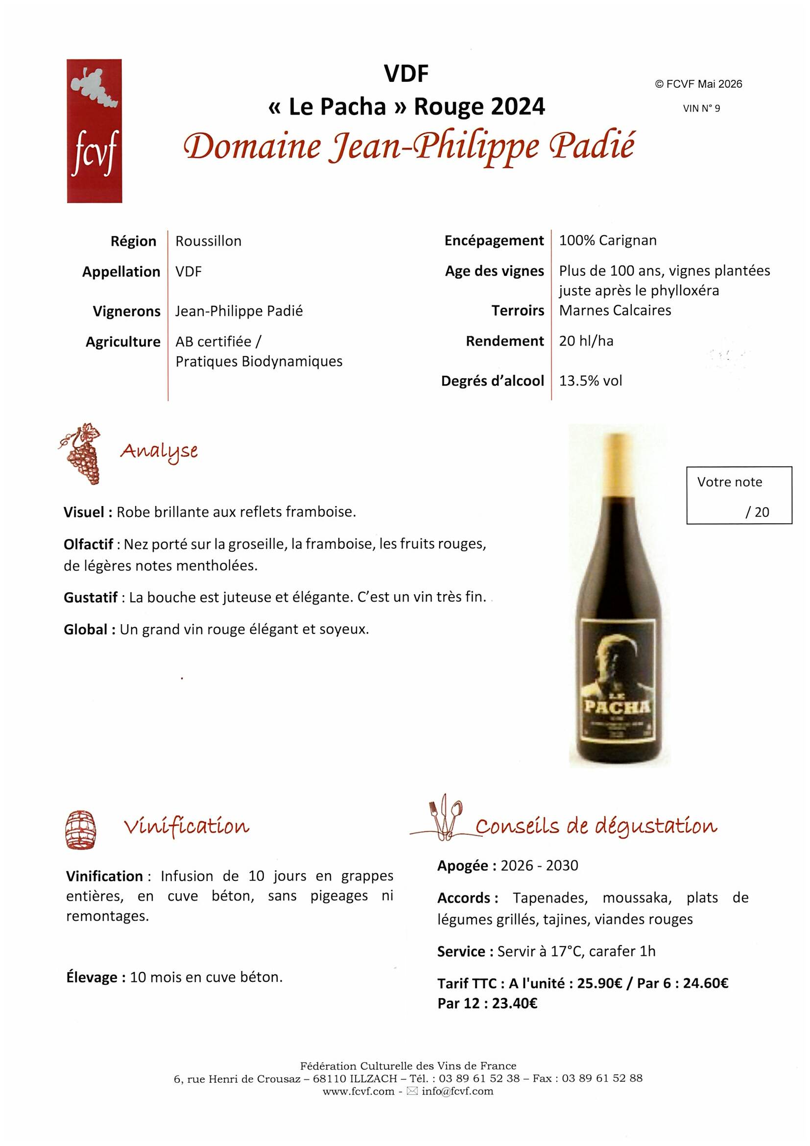 Fiche de dégustation DOMAINE JEAN PHILIPPE PADIE